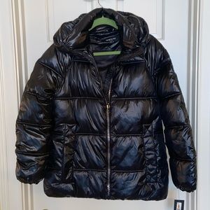 Kenneth Cole Black Hooded Puffer Car Coat